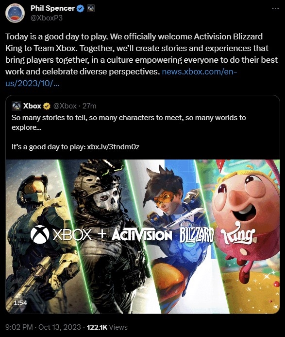 斯賓賽宣布動視正式加入微軟(圖1) 斯賓賽宣布動視正式加入微軟