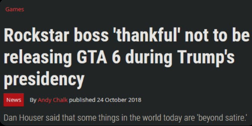 老外調(diào)侃《GTA6》特朗普任期發(fā)售：要推遲到2029了