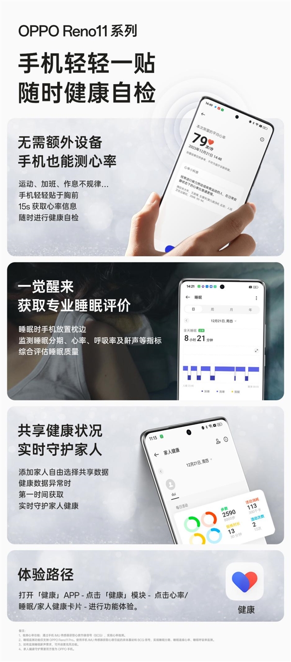 無需手環(huán)手表等設(shè)備！OPPO Reno11可手機(jī)直接測心率和睡眠