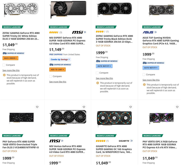 RTX 4080 SUPER降價(jià)策略效果顯著：線上999.99美元斷檔 但線下還可以取貨