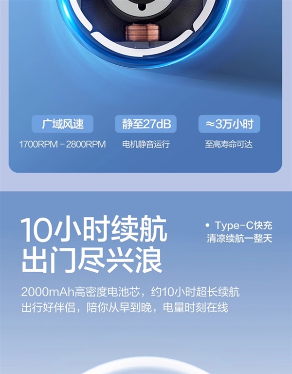 直流無刷電機：網(wǎng)易嚴選2000mAh卡片風(fēng)扇49元大促