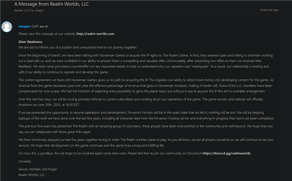 運(yùn)營27載 遠(yuǎn)古MMO網(wǎng)游《The Realm Online》即將關(guān)服：你玩過嗎