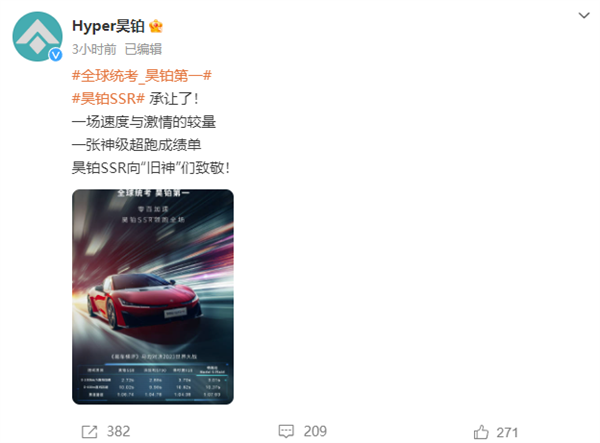 向“舊神”們致敬！昊鉑SSR零百加速2.72秒力壓法拉利、保時捷