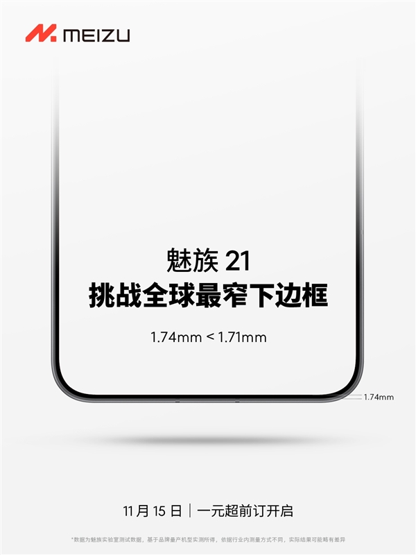魅族21官宣！1.74mm挑戰(zhàn)全球最窄下邊框 1元超前訂11月15日開啟