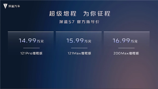 增程版超值！深藍(lán)S7正式上市 14.99萬(wàn)元起：這配置值50萬(wàn)？(圖1)