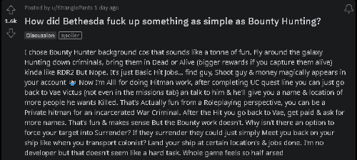 《星空》賞金獵人系統(tǒng)遭吐槽：還不如15年前的《輻射3》