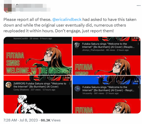 P5配音演員被噴退網(wǎng)：要求刪除AI唱歌視頻遭網(wǎng)友攻擊