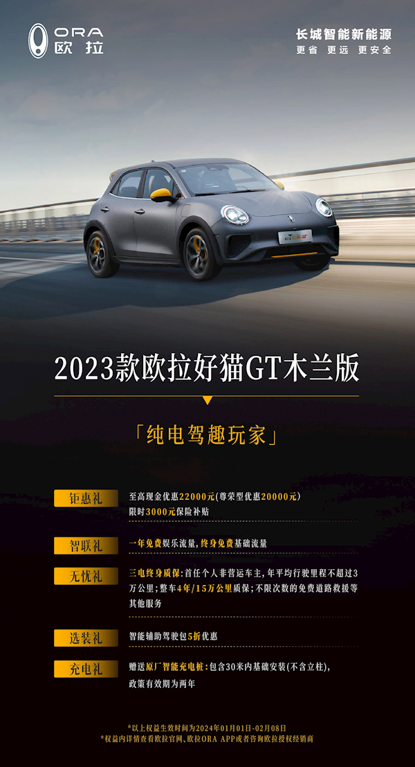 長城歐拉推出限時購車活動：最高優(yōu)惠3萬元+3千元保險補貼