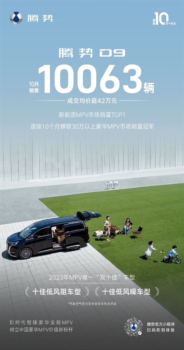 比亞迪騰勢(shì)D9十月銷量再次破萬：連續(xù)10月蟬聯(lián)豪華MPV銷量冠軍