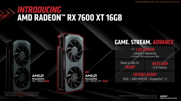 AMD RX 7600 XT正式發(fā)布：16GB大顯存、無(wú)緣中國(guó)