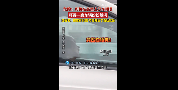 司機高架上開車睡著嚇壞路過車輛 時速60邁：頭枕車窗自動駕駛讓人擔(dān)憂