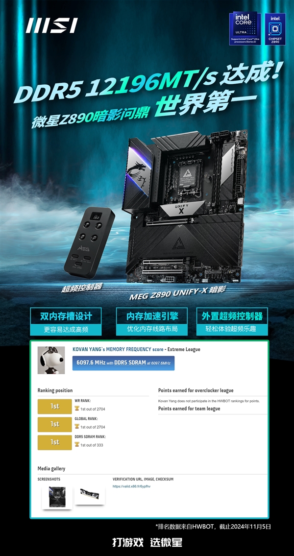 12196MT/s！微星助力內(nèi)存超頻新世界記錄誕生