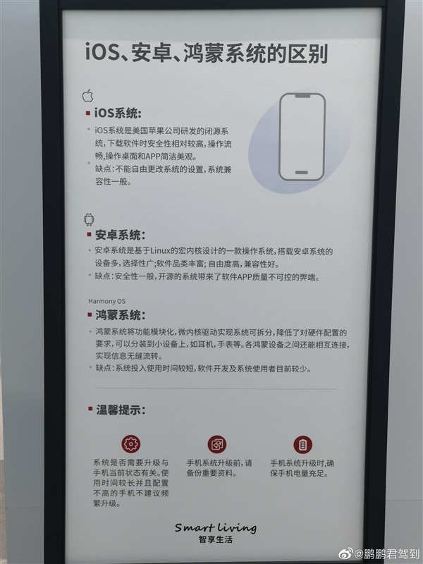 鴻蒙系統(tǒng)不是安卓！華為店曬鴻蒙與iOS、安卓區(qū)別：優(yōu)缺點(diǎn)一目了然