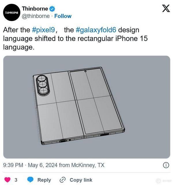 三星Galaxy Z Fold6渲染圖出爐：整機(jī)更方正硬朗