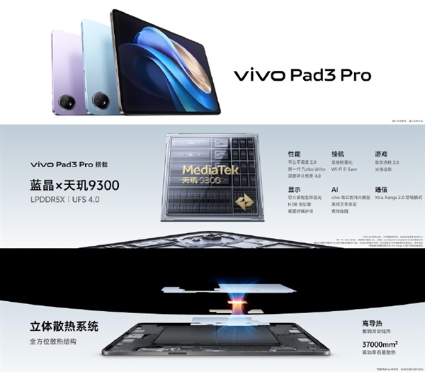 行業(yè)唯一！vivo Pad3 Pro跑分超213萬(wàn)：全球首款天璣9300平板