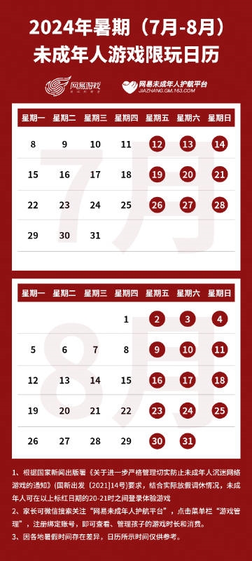 網(wǎng)易游戲發(fā)布暑期限玩通知：未成年人游戲總時長不超過24小時