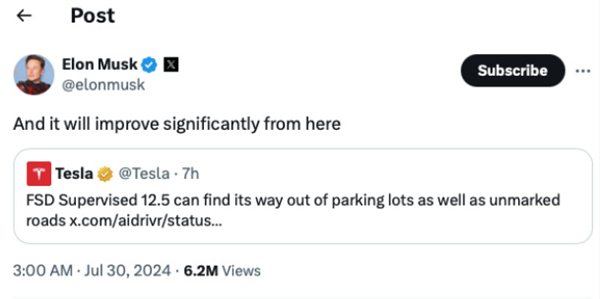 支持場內(nèi)尋路、無標(biāo)記道路行駛：特斯拉FSD 12.5.1正式開啟廣泛推送