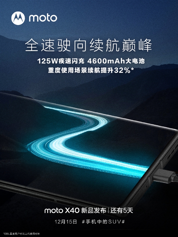 moto X40挑戰(zhàn)續(xù)航巔峰：125W閃充+4600mAh大電池