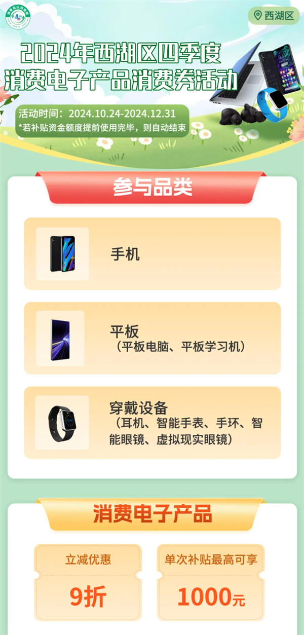 最高優(yōu)惠1000元！杭州新一波消費(fèi)券來了：買手機(jī)、平板都能用