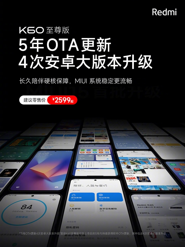 不止首批升級MIUI 15！Redmi K60至尊版承諾未來5年OTA更新