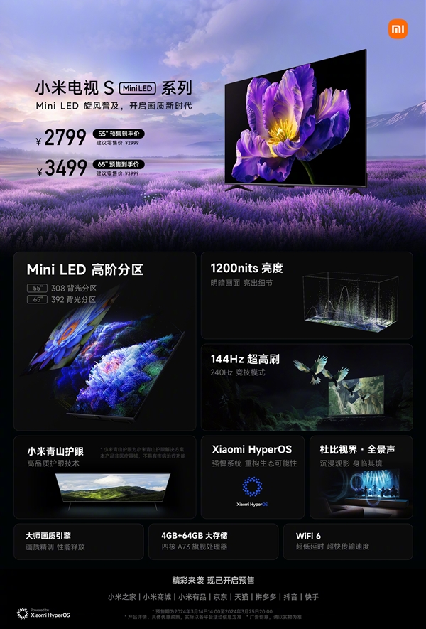 Mini LED價格屠夫！小米電視S55/65 Mini LED系列預(yù)售：2799元起