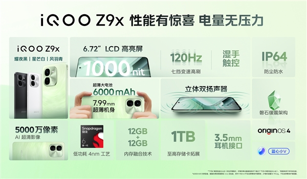 亮度最高的LCD屏手機！iQOO Z9x發(fā)布：1149元起