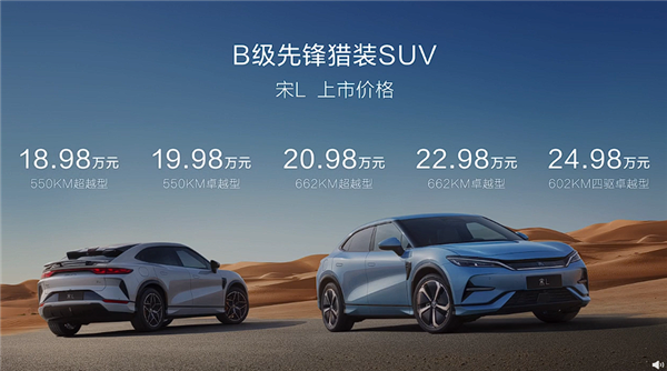 最美比亞迪來了！全新純電獵裝SUV宋L上市：萬起