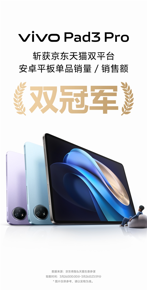 安卓板王！vivo Pad3 Pro獲京東天貓安卓平板銷量冠軍