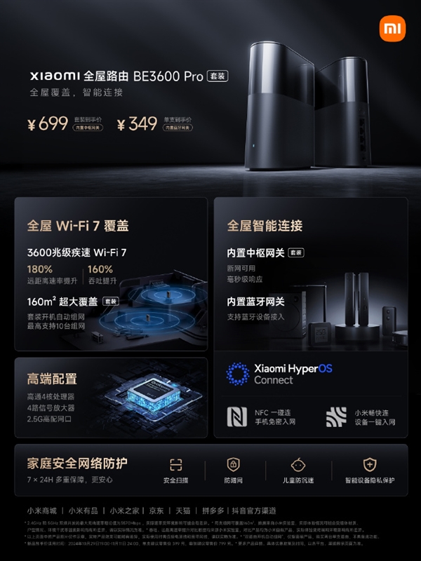 349元 小米全屋路由BE3600 Pro發(fā)布：全屋Wi-Fi 7覆蓋