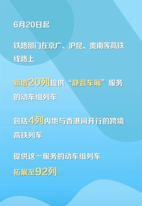 6月20日起“靜音車廂”拓展至92列動車：告別熊孩子、手機(jī)外放