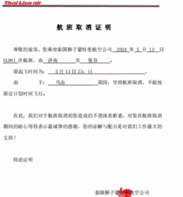 濟(jì)南飛曼谷航班遭鳥(niǎo)擊返航：發(fā)動(dòng)機(jī)冒火花 還有巨響